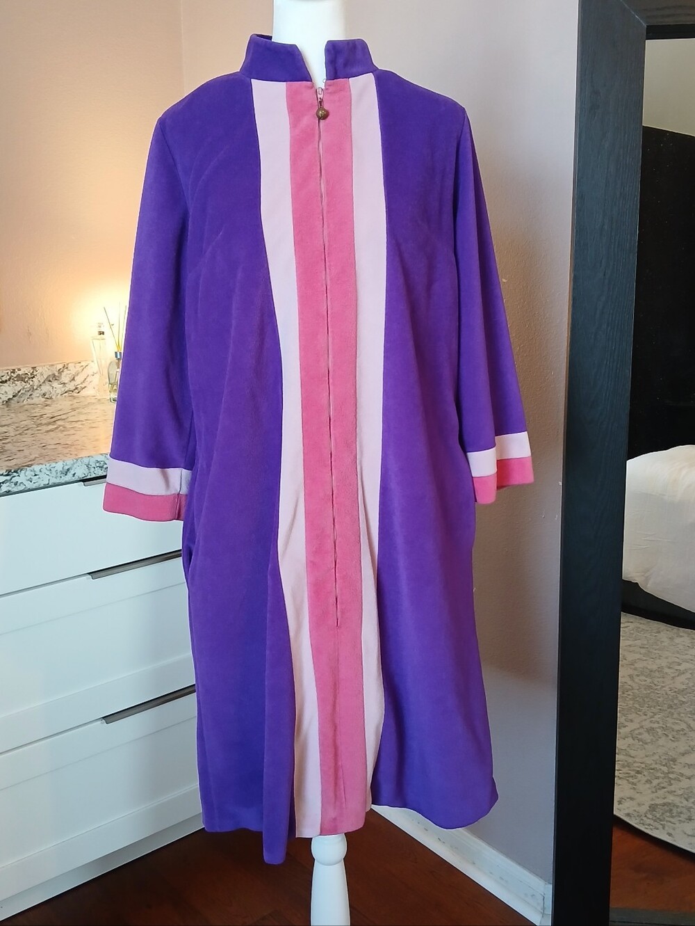 VTG 60s Vanity Fair Housecoat Robe Grandmacore Sz M Purple Pink